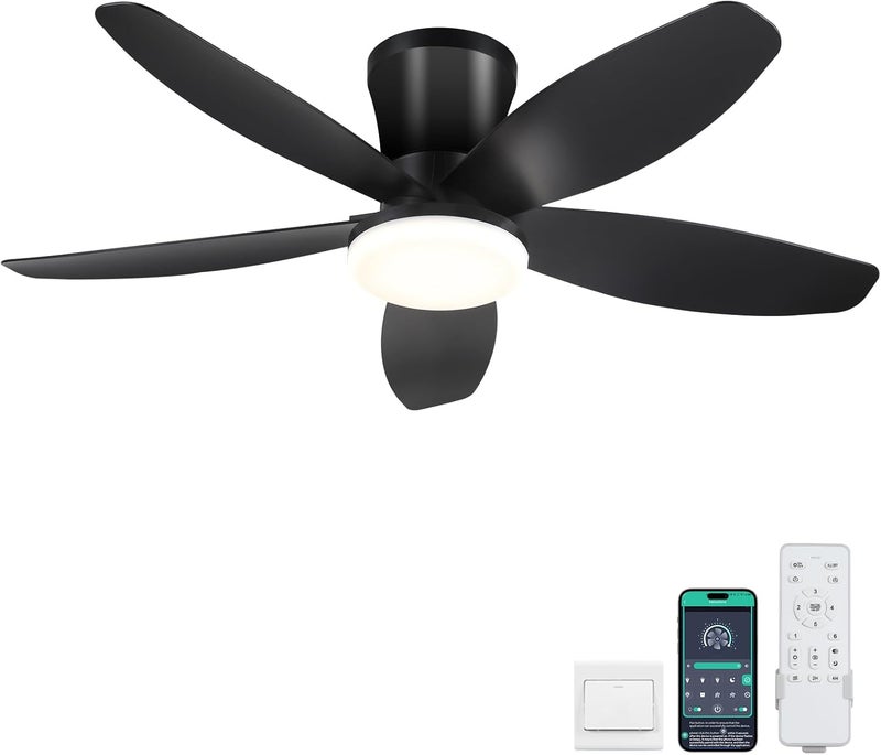 Surtime Ceiling Fans with Lights-36 Low Profile Ceiling Fan with Light and Remote/APP Control,Flush Mount,DC Reversible,LED Dimmable Blakc Ceiling Fans for Bedroom,Indoor/Outdoor Patio Use - Image 1